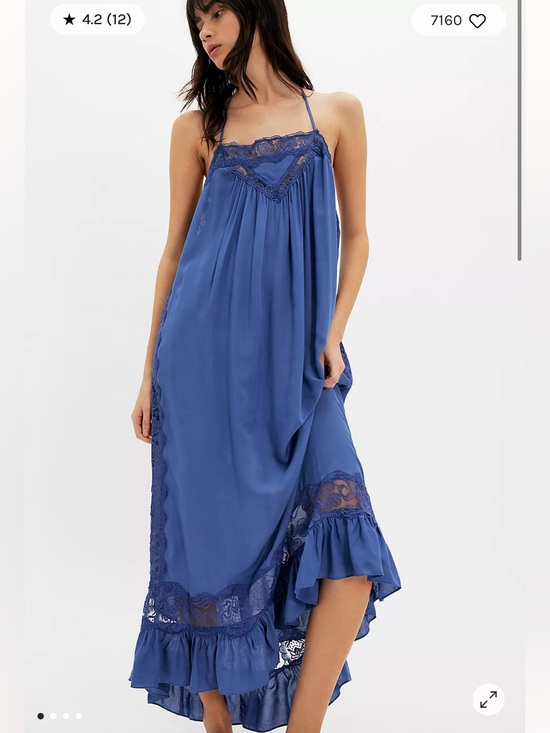 Free People Dresses & Skirts - Free People Kiss Me Later Maxi Slip Dress Large Denim Wash Blue Navy Lace NWT